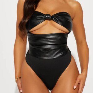 Bodysuit : Bitter Sweet Faux Leather Bodysuit - Black